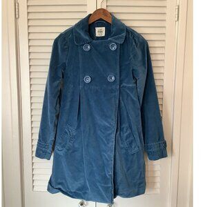 Mini Boden girls 13-14 coat blue velvet teal double breasted cotton